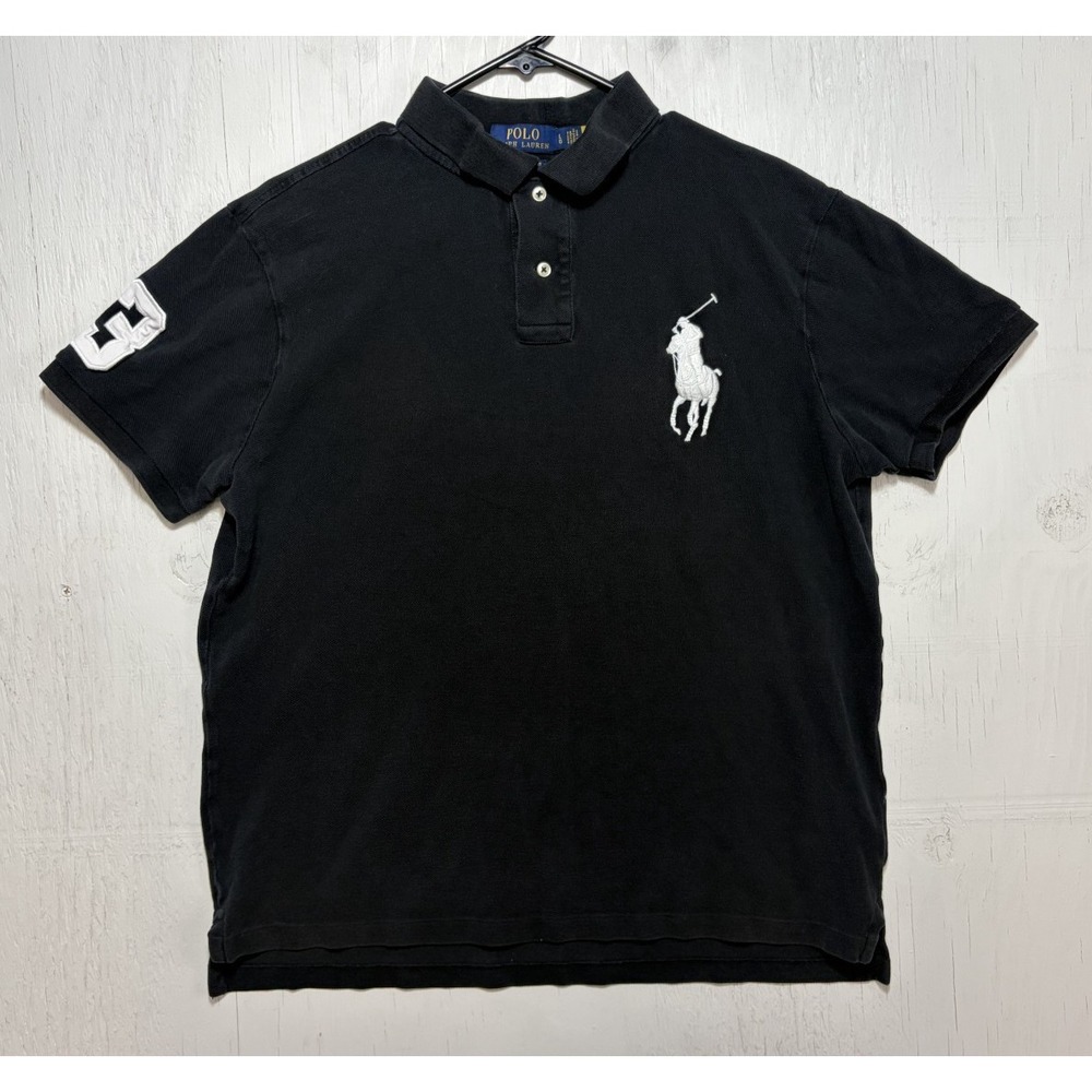 Mens Polo Ralph Lauren Short Sleeve Rugby Shirt Big Pony Black White Size L #3